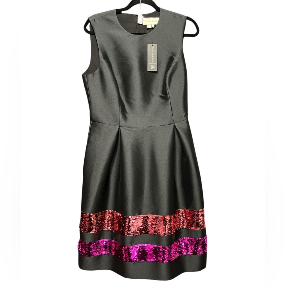 Sachin & Babi Sila Black A-Line Sateen Sequin Cocktail Formal Event Dress - Picture 3 of 7